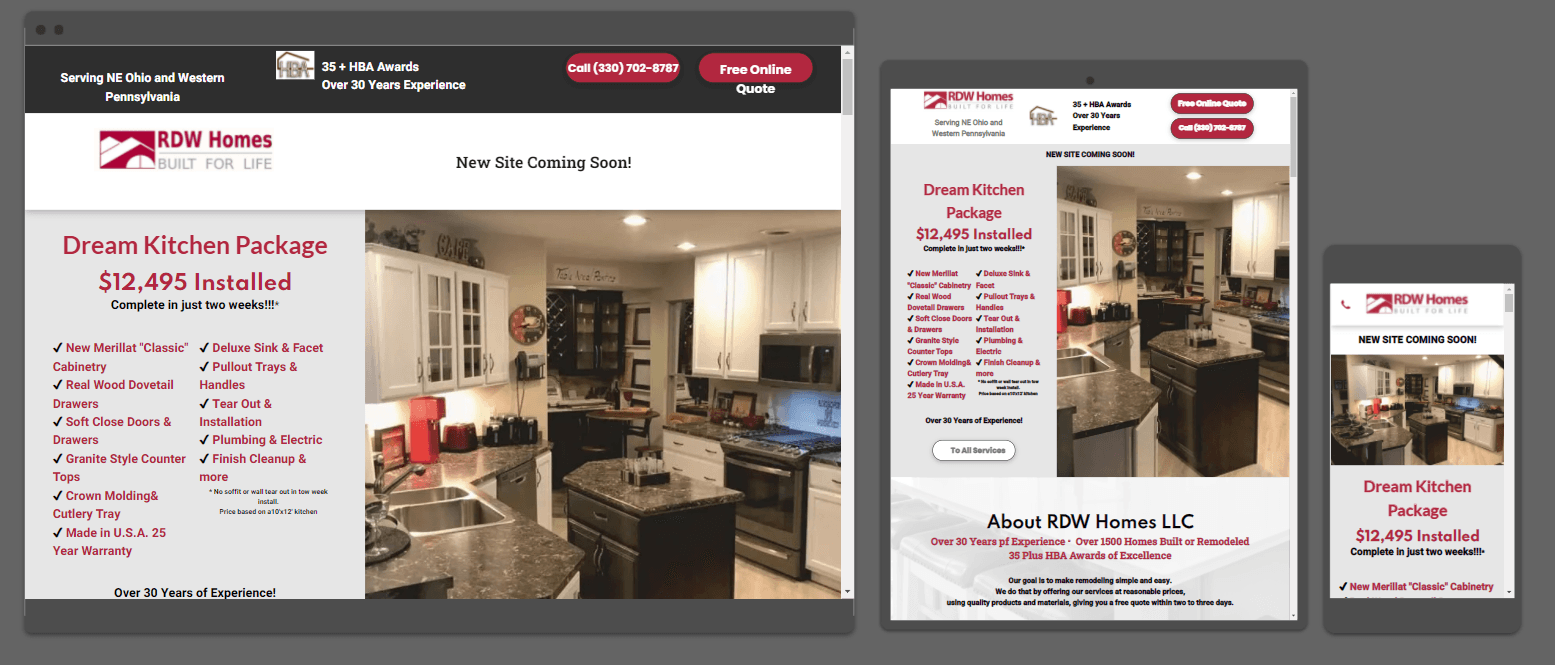 Home Builder Website Phone, Tablet,  Desktop, responsive, mobile friendly