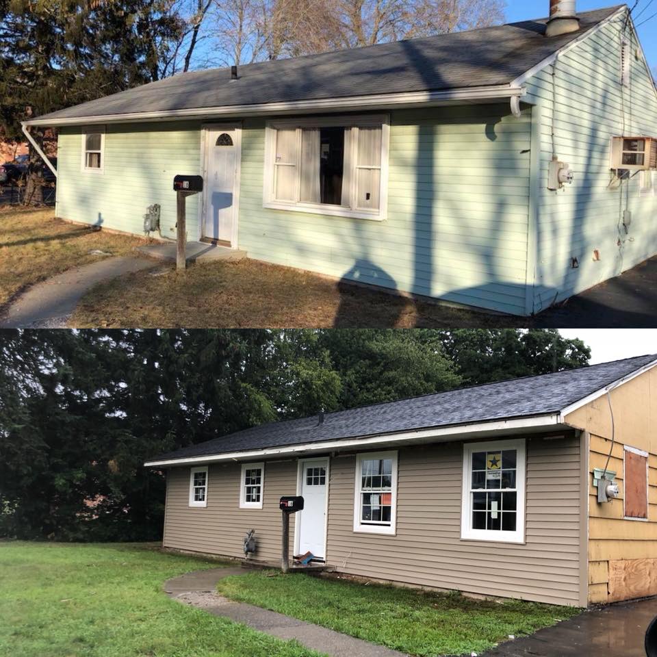 A before and after picture of a house