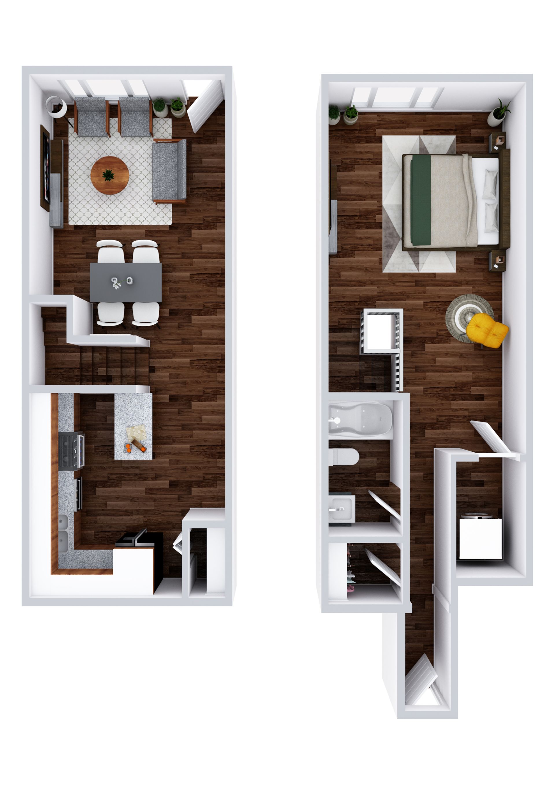 2 BED, 1 BATH Floor Plan