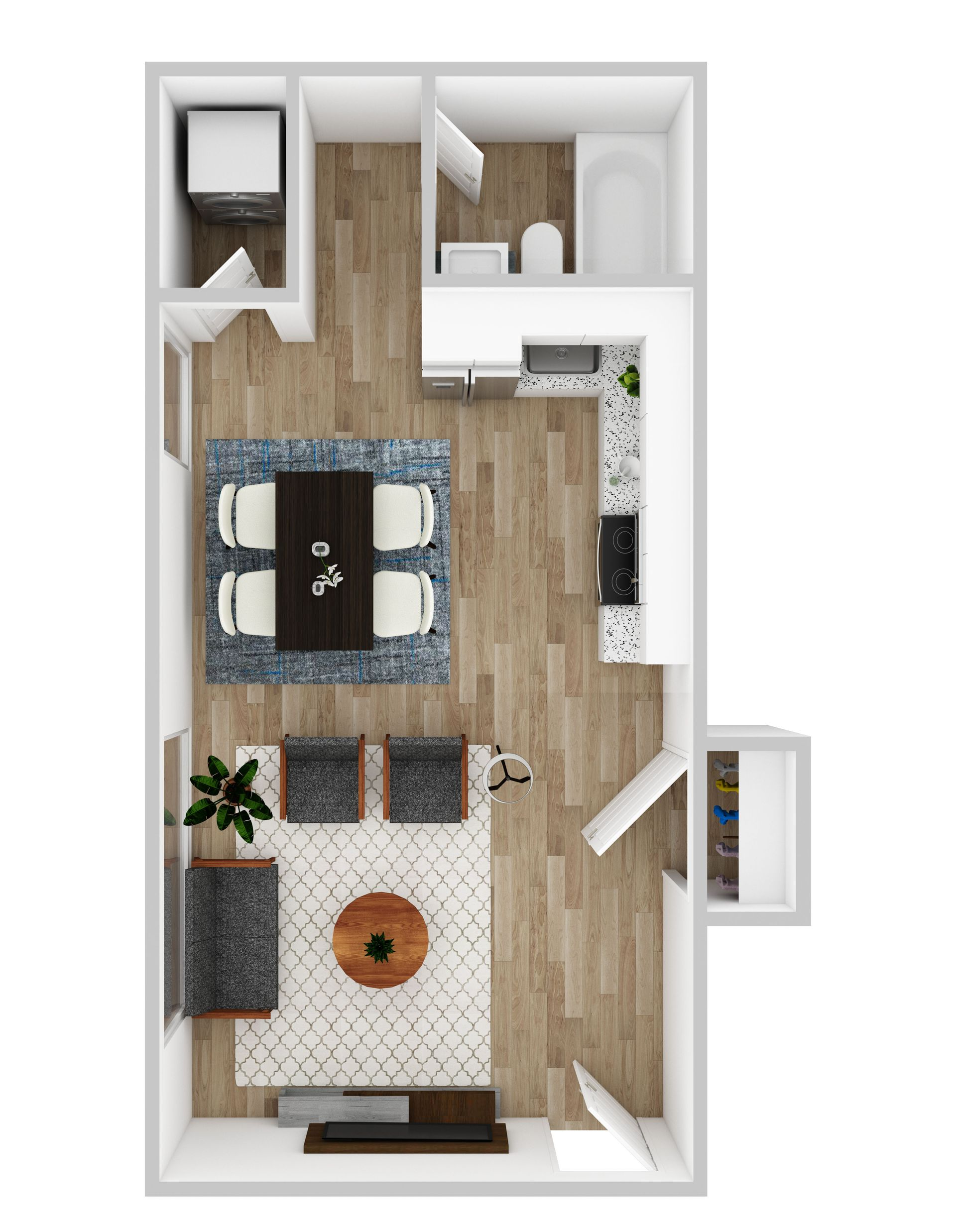 2 BED, 1 BATH Floor Plan