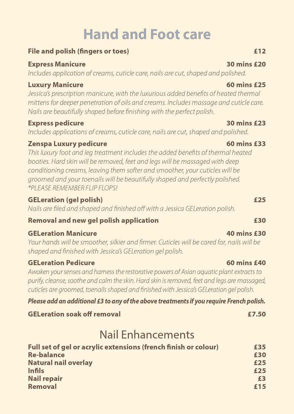 hand and foot care price list