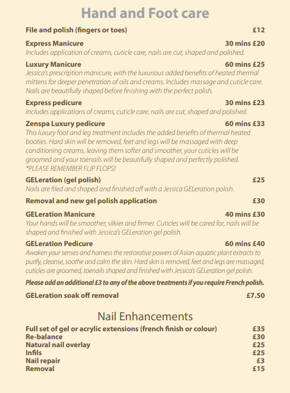 hand and foot care price list
