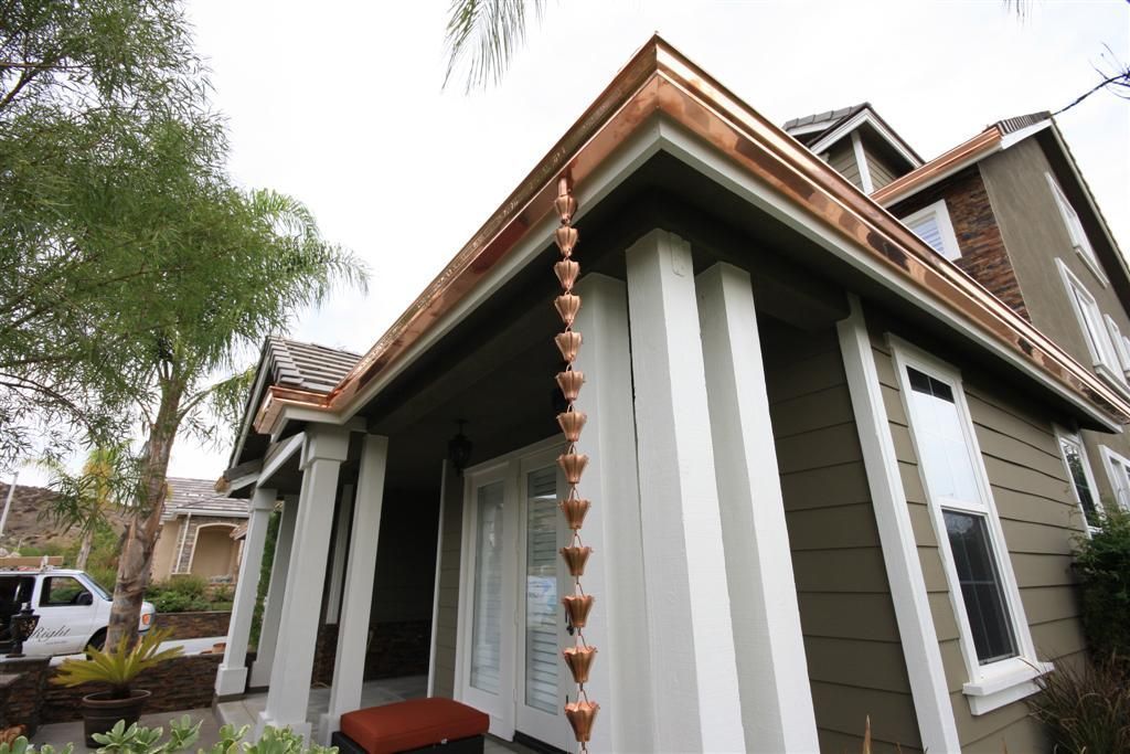 Beautiful Copper Gutters with a Rain Chain