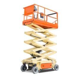A Scissor Lift is Sitting on Top of a White Surface — Hamblin Hire in Albury, NSW