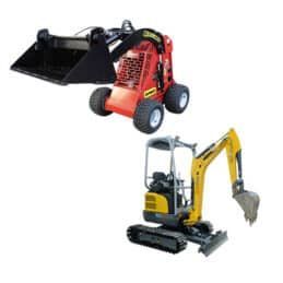 A Bulldozer and an Excavator Are Sitting Next to Each Other on a White Background — Hamblin Hire in Albury, NSW