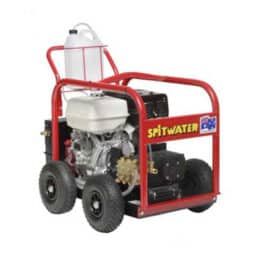 A Red Spitwater High Pressure Washer With Wheels and a Gas Engine — Hamblin Hire in Albury, NSW