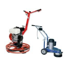 A Concrete Trowel and a Concrete Grinder Are Sitting Next to Each Other on a White Background — Hamblin Hire in Albury, NSW