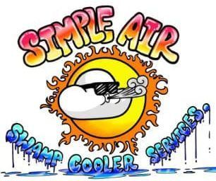 Simple Air Swamp Cooler Services logo: cartoon sun wearing sunglasses exhaling cloud vapor.