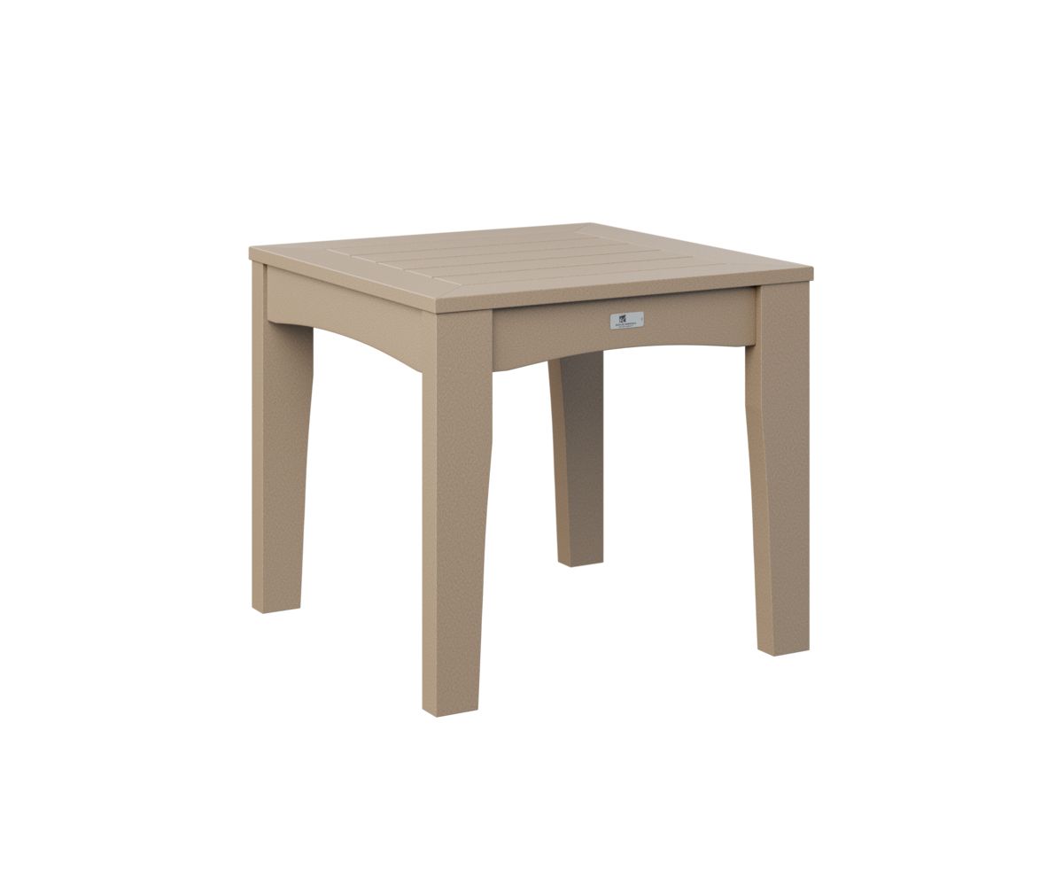 A small table with a drawer underneath it on a white background.