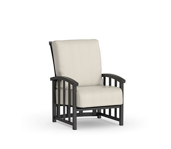 A chair with a white cushion on a white background.