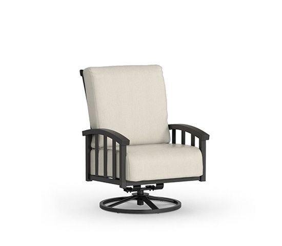 A chair with a white cushion and a black frame on a white background.