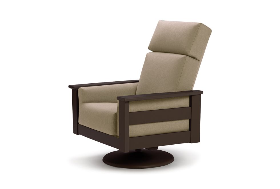 A brown chair with a beige cushion on a white background