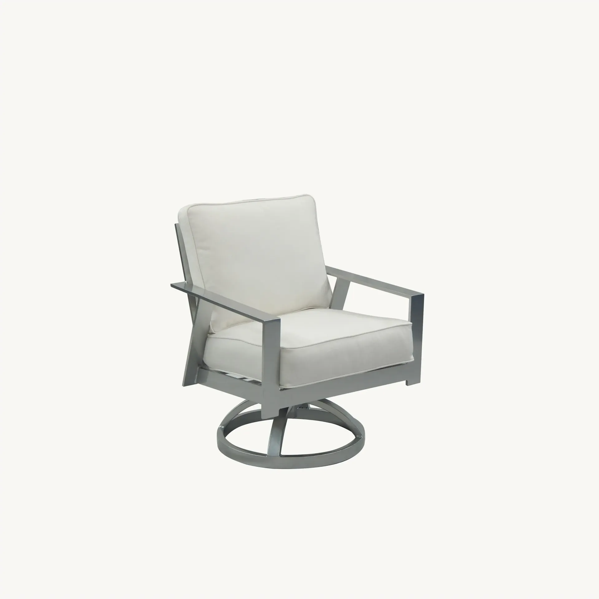 A white chair with a white cushion on a white background.