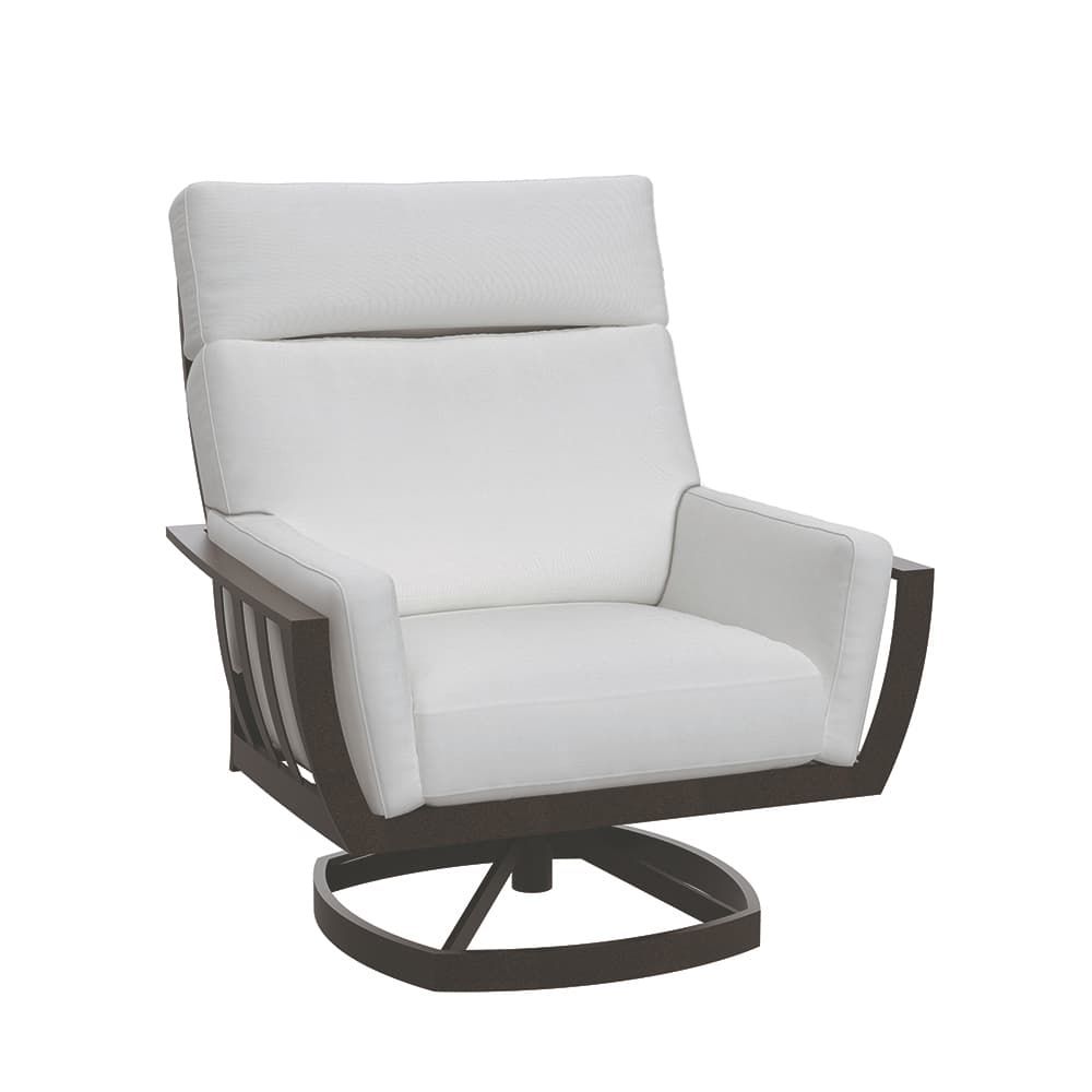 A chair with a white cushion and a wooden frame on a white background.