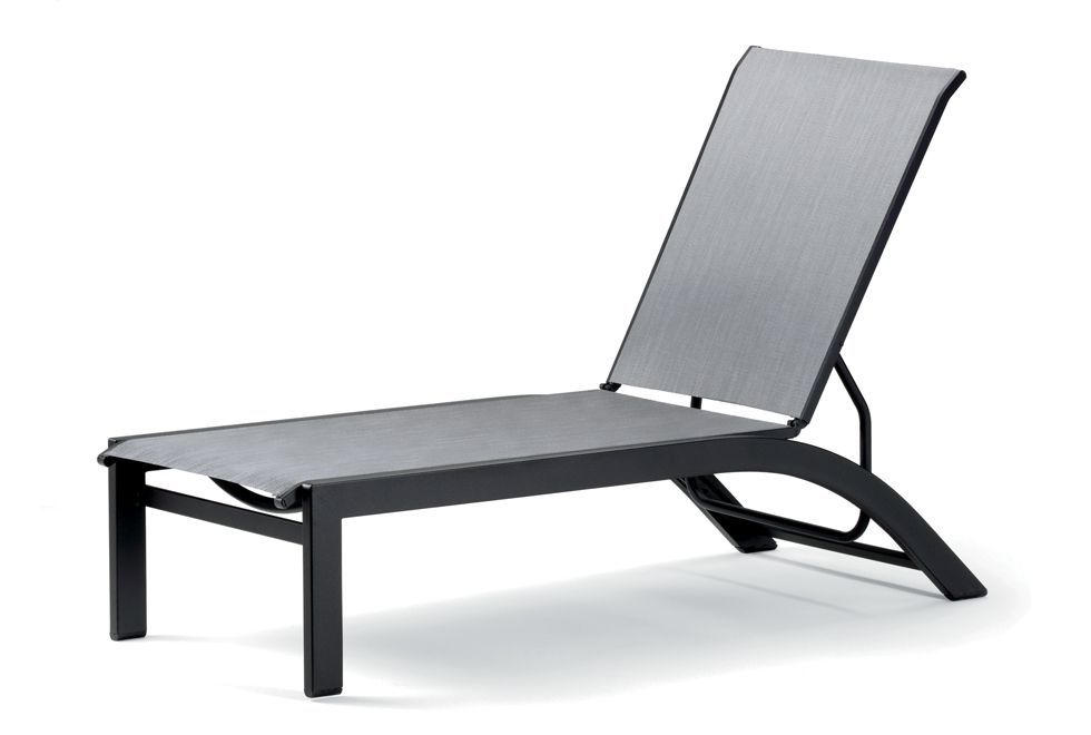 A black lounge chair is sitting on a white surface.