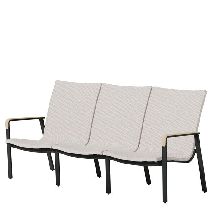 A white couch with black legs on a white background