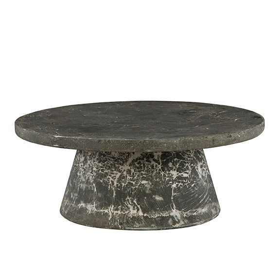 A round table with a concrete base on a white background