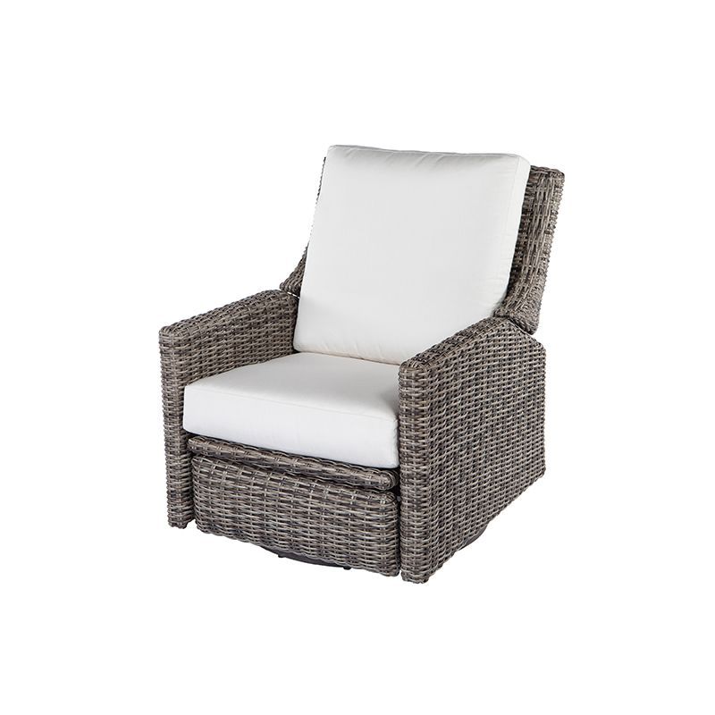 A wicker chair with a white cushion on a white background