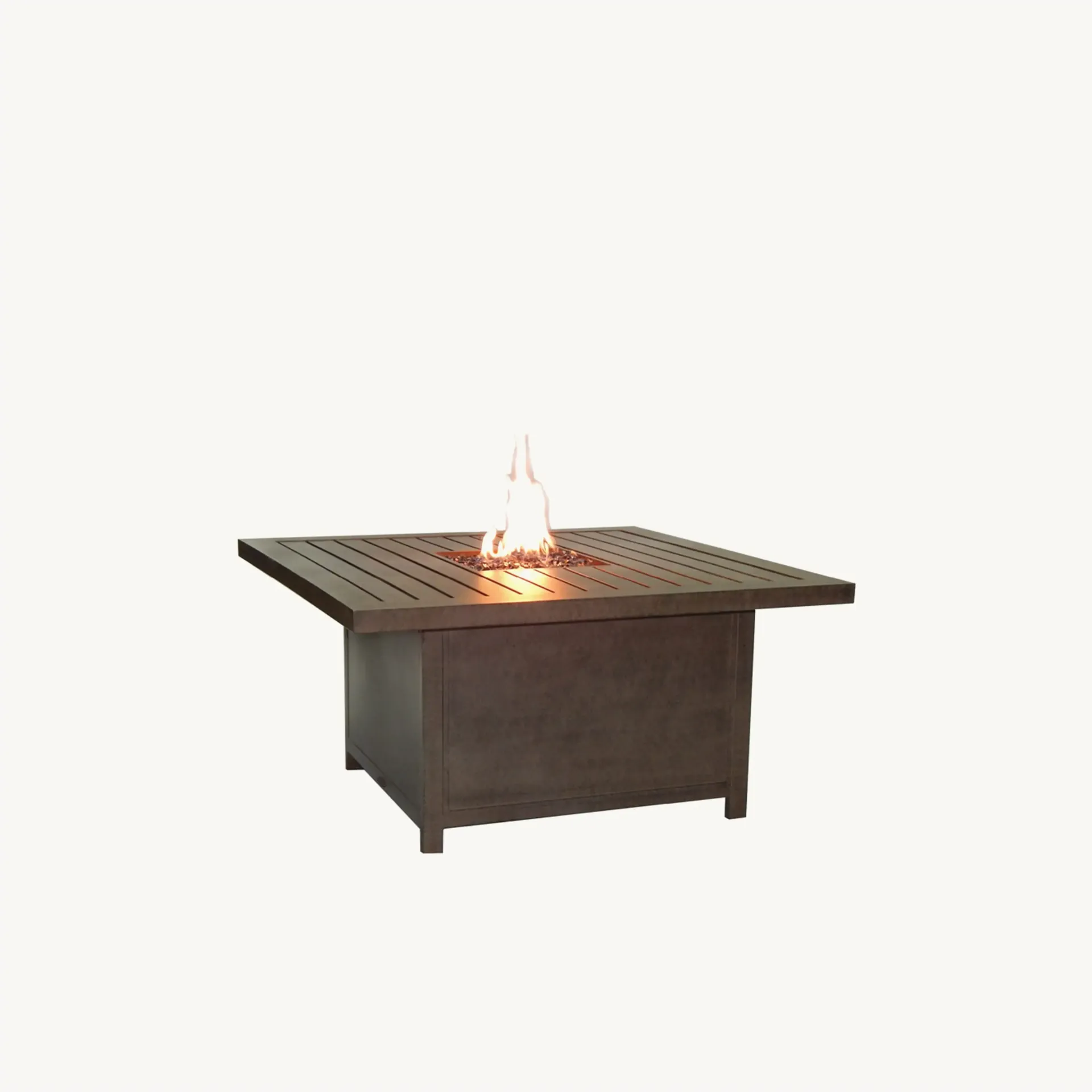 A table with a fire pit in the middle of it