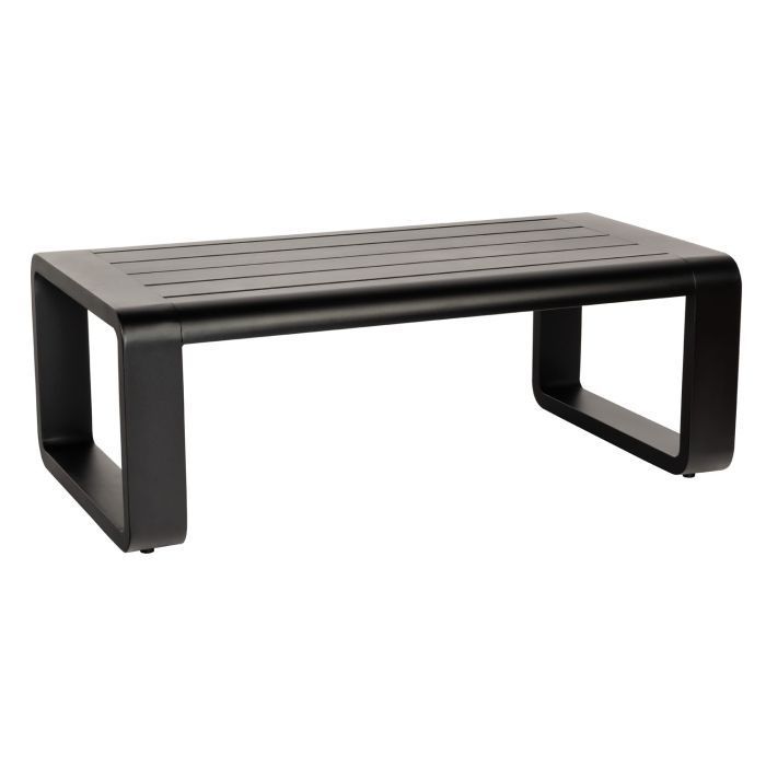A black coffee table on a white background