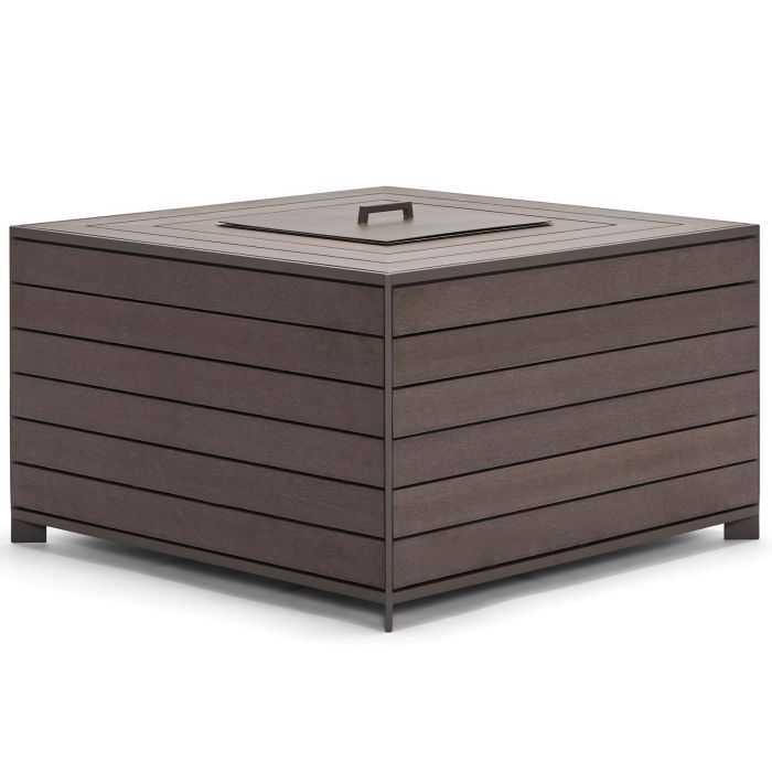A square wooden box with a lid on top of it