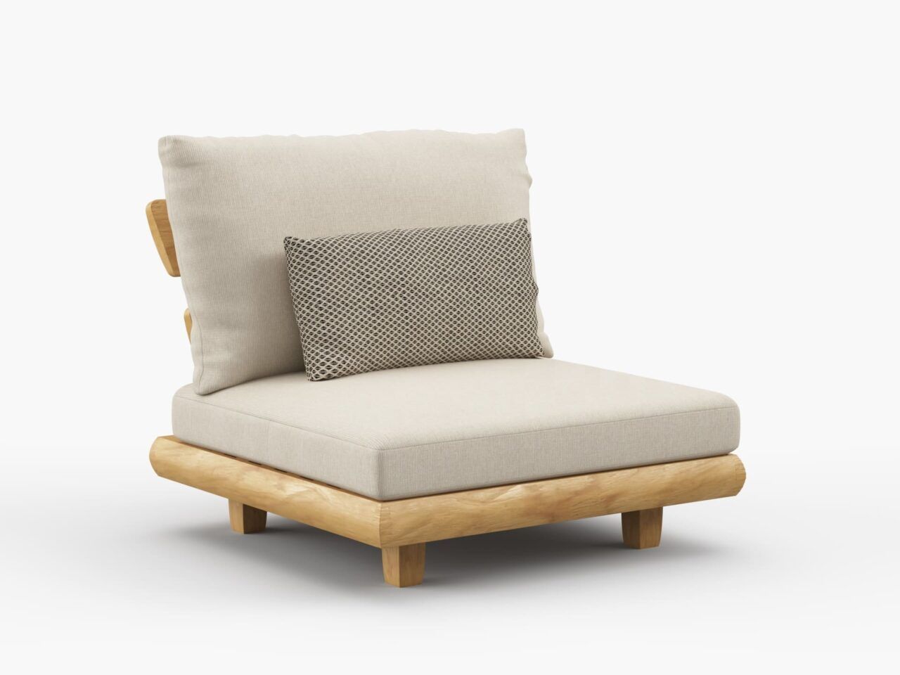 A chair with a pillow on the back of it on a white background.