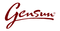 The logo for gensum is written in red cursive on a white background.