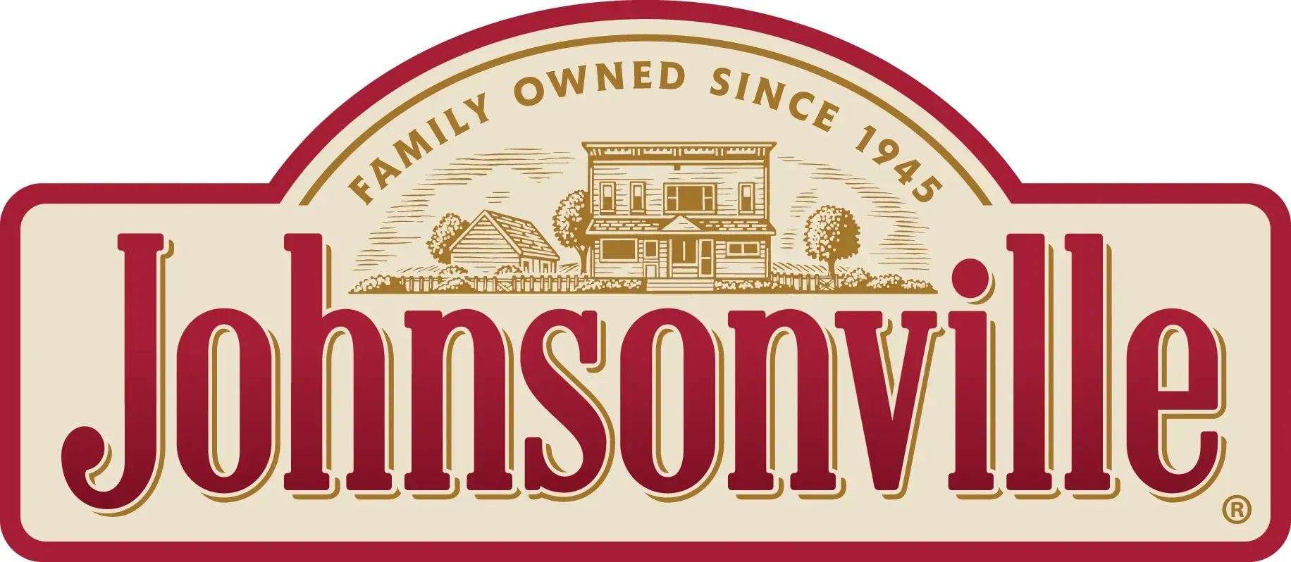 Johnsonville logo: Burgundy and tan design with 