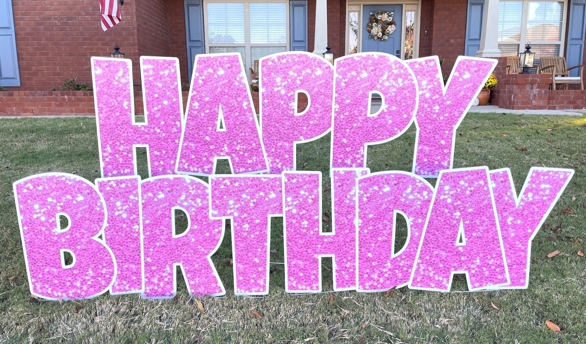 happy birthday yard card in bubble gum pink