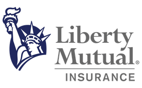 Liberty Mutual Insurance logo: Statue of Liberty in a dark blue circle, gray text.
