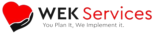 WEK services logo with a hand holding a heart