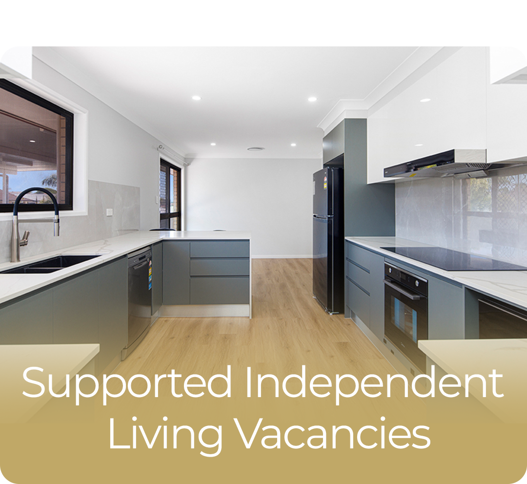 A picture of a kitchen with the words supported independent living vacancies.