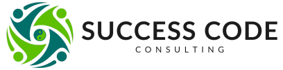 The logo for success code consulting is green and blue.