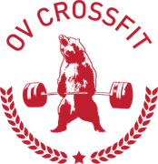 The logo for ov crossfit shows a bear holding a barbell.