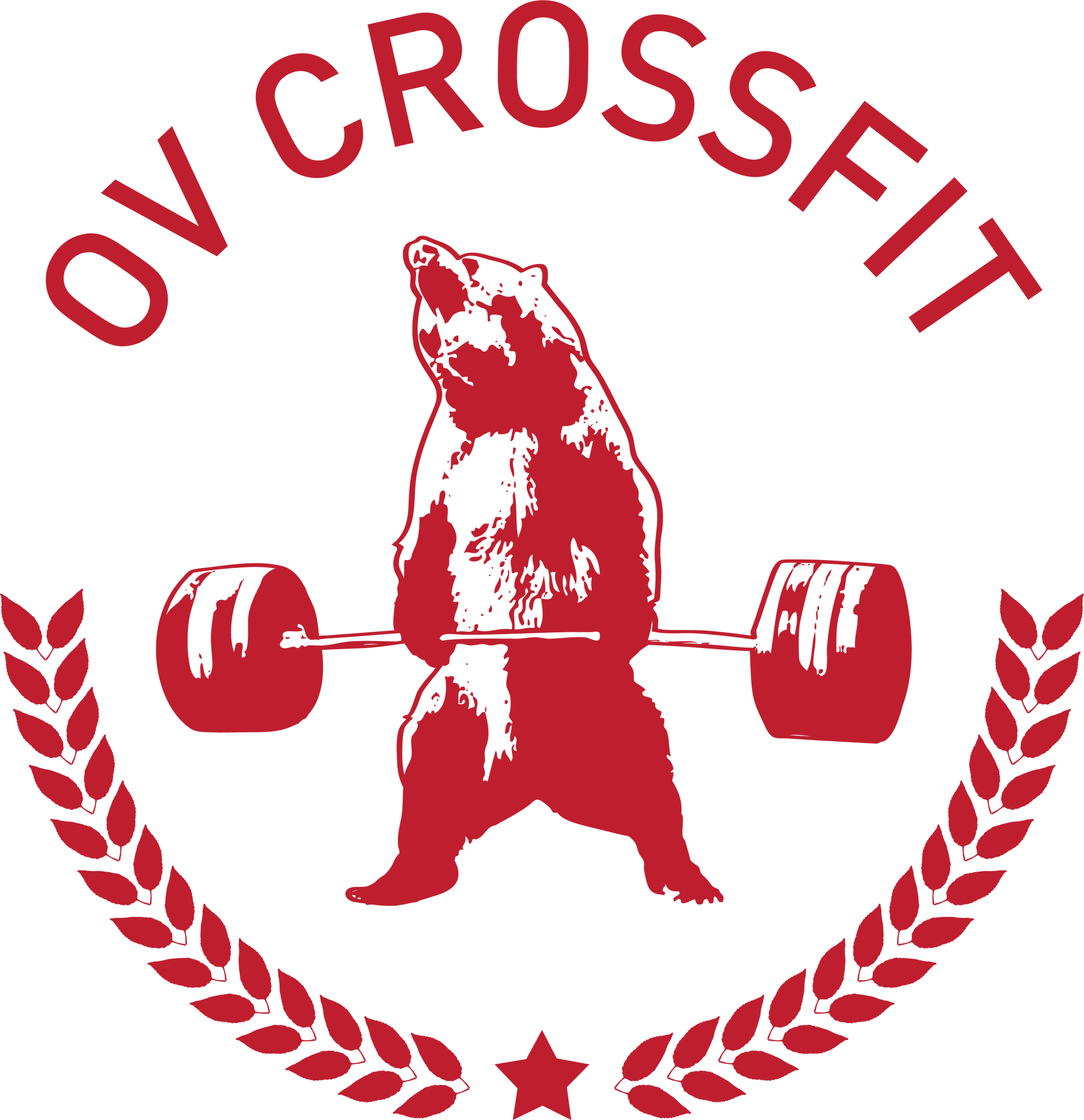 The logo for ov crossfit shows a bear holding a barbell.