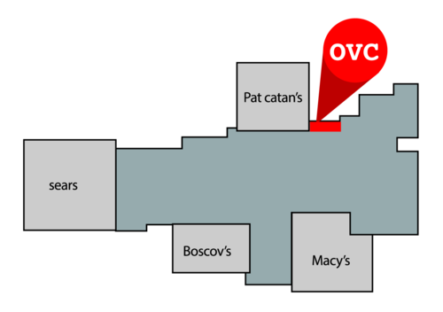 A map showing the location of pat catan 's and macy 's
