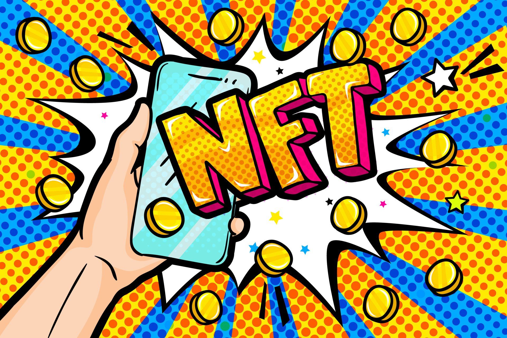 nft comic book style cell phone