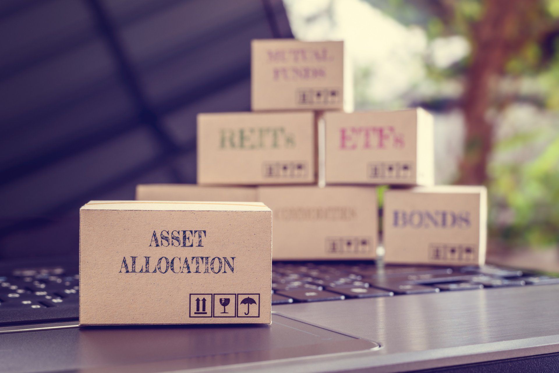 asset allocation box with others behind it on computer