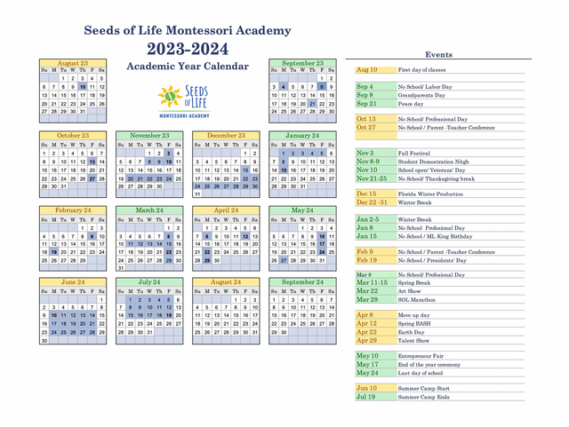 Calendar | Seeds of Life Montessori Academy | Sarasota, FL