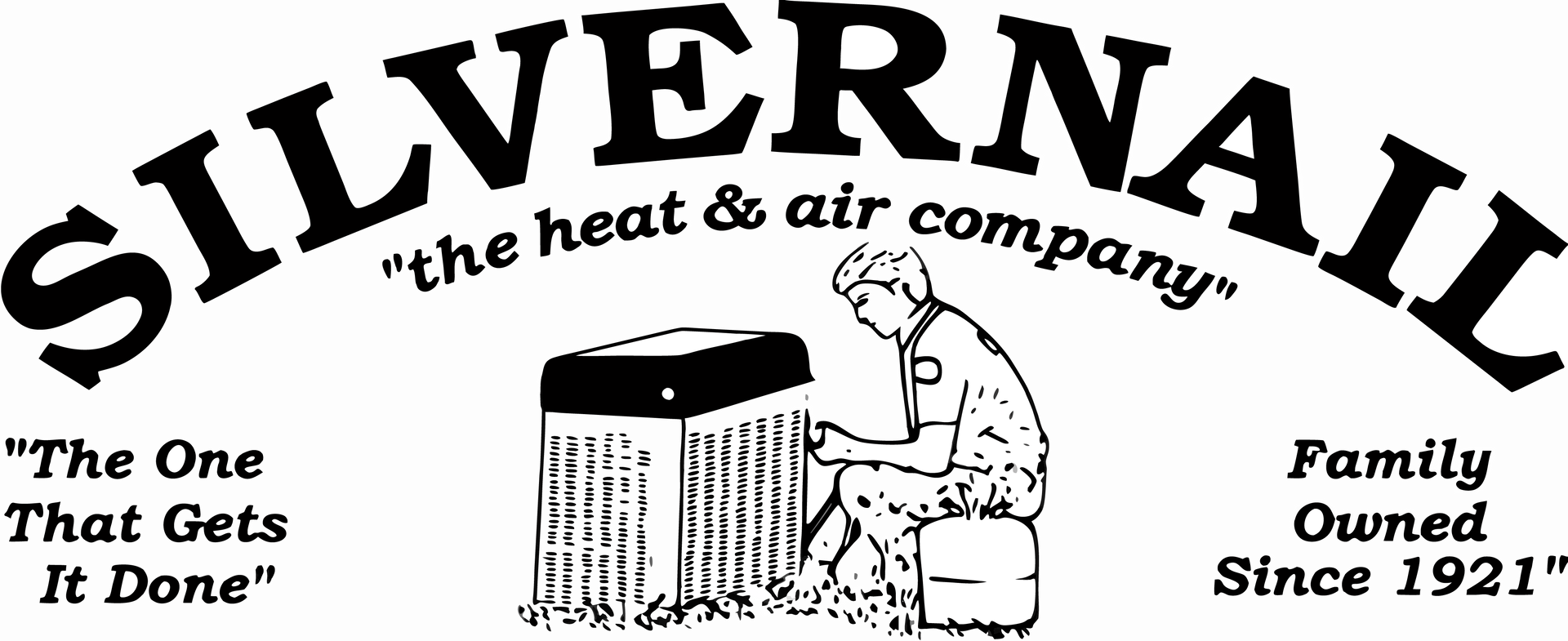 Silvernail logo: HVAC technician working on an air conditioning unit, text includes company name and tagline.