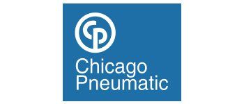 The logo for chicago pneumatic is blue and white.