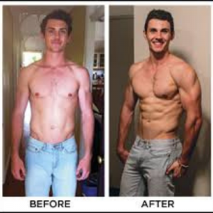 A before and after picture of a shirtless man.