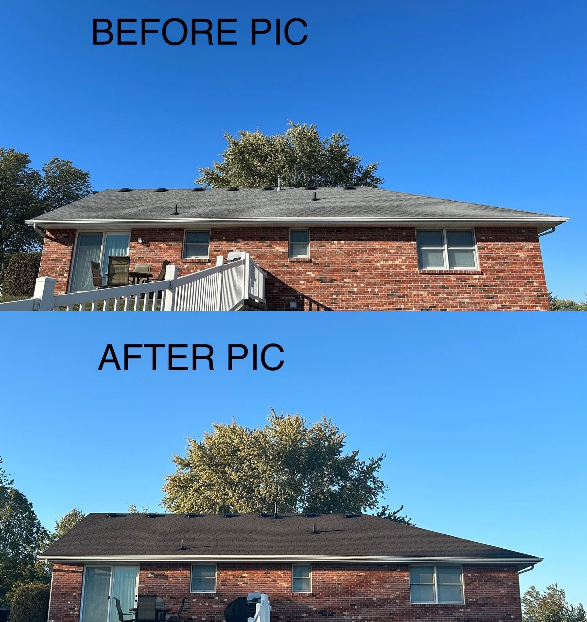 A before and after picture of shingle spray