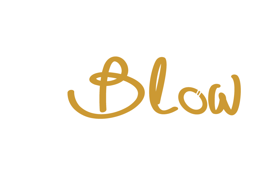 The word blow is written in gold on a white background.