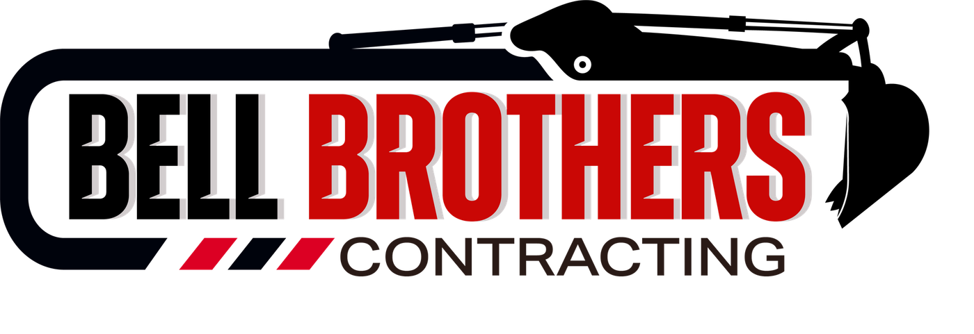 A bell brothers contracting logo with a bulldozer on it