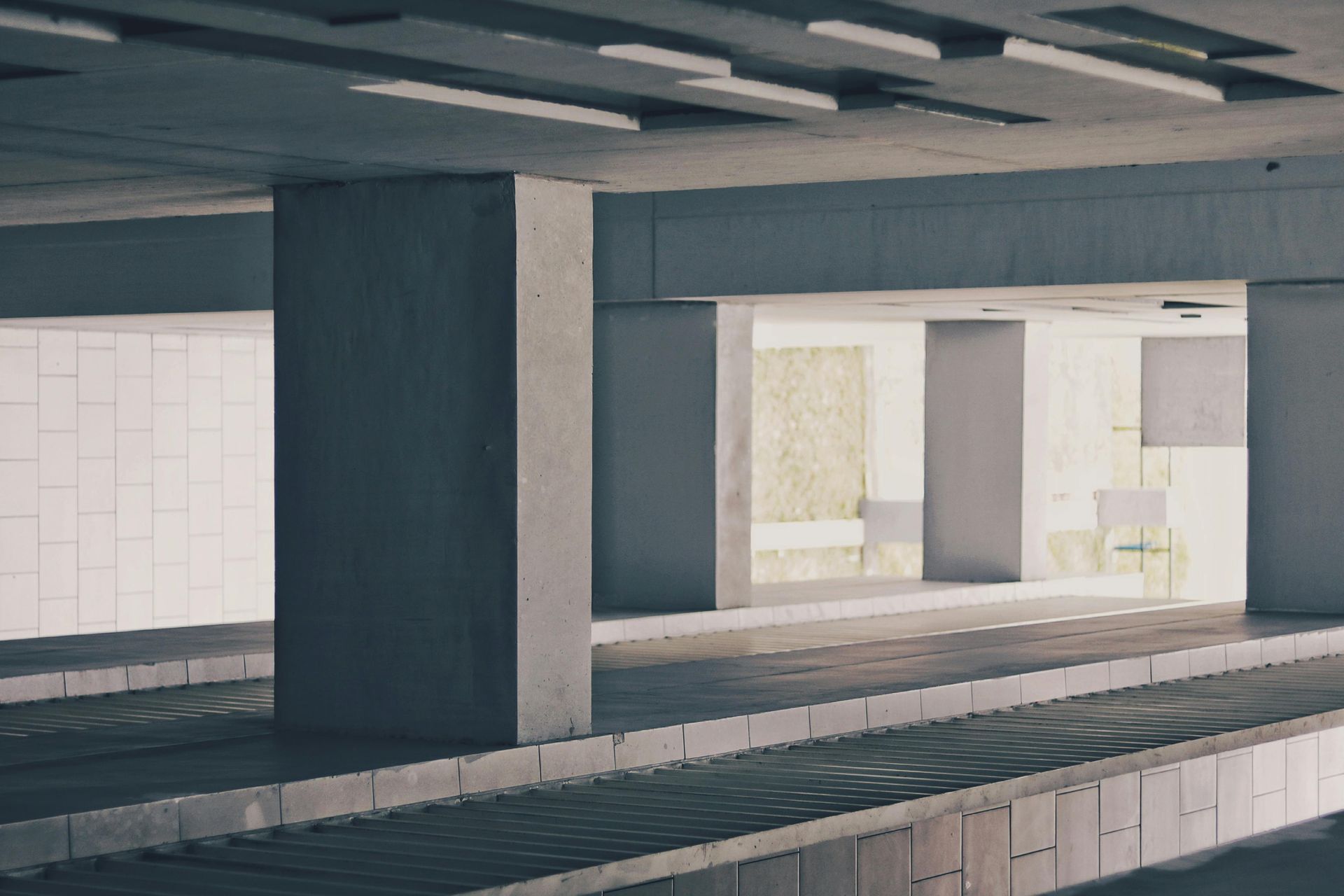 A row of concrete pillars in a building