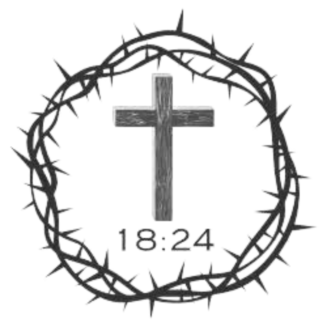 A cross is surrounded by a crown of thorns and the time is 18:24