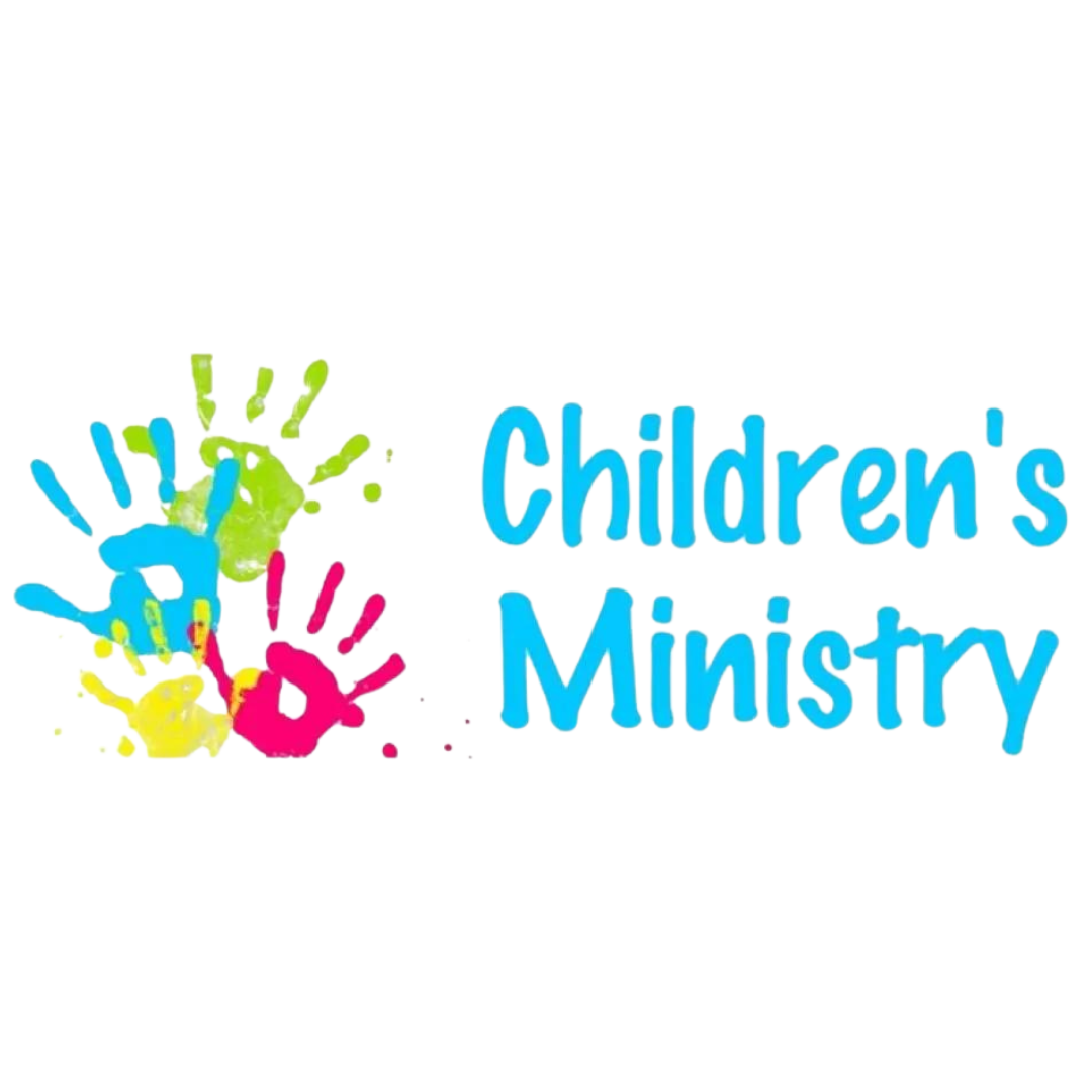 A children 's ministry logo with colorful handprints