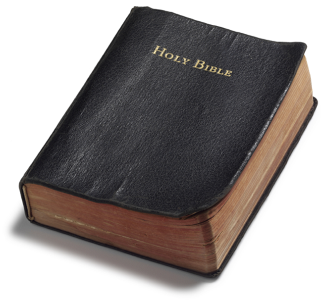 A black holy bible with gold lettering on the cover