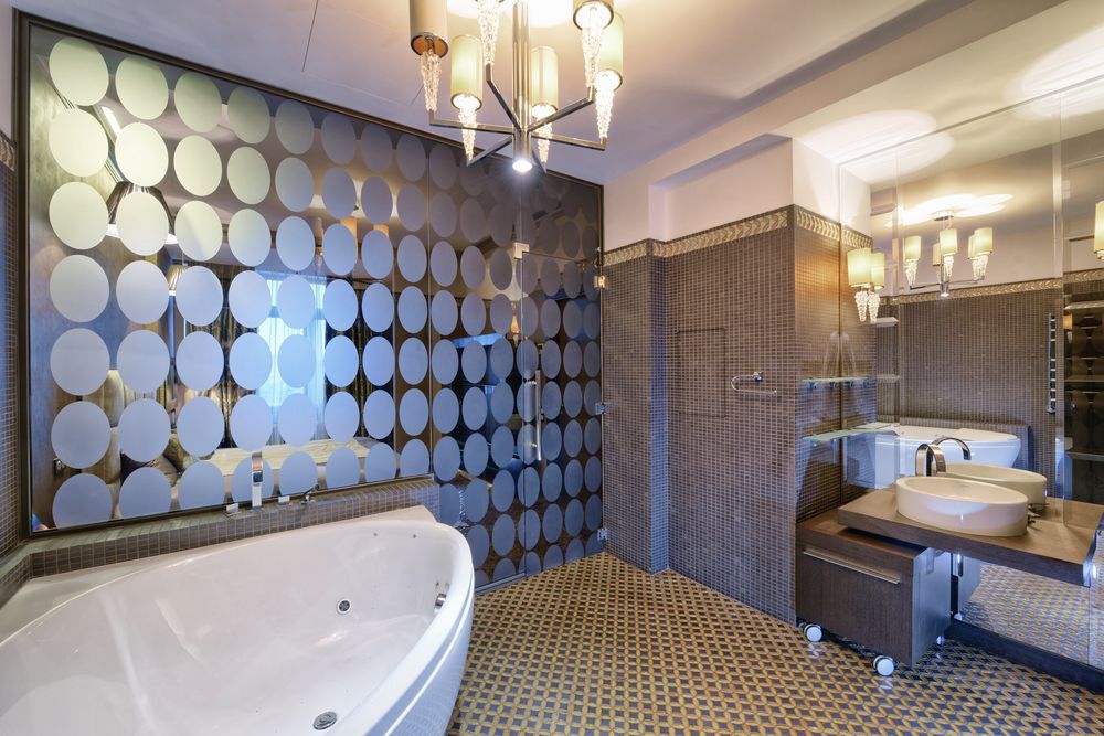 Modern Bathroom with Patterned Tile Wall — Zero 21 Fit-Outs & Joinery: Kitchen Renovation Gold Coast in Molendinar, QLD